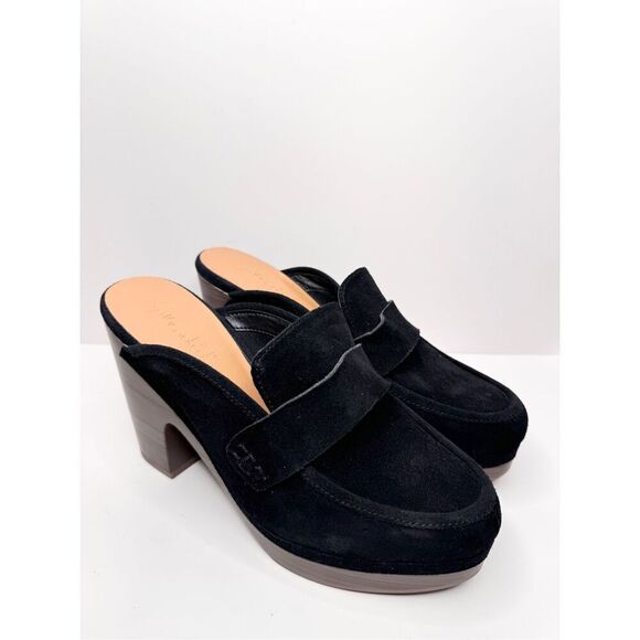 Splendid Clogs Vina Platform Size 6.5 Black Suede Leather Slip On Shoes - Picture 2 of 8
